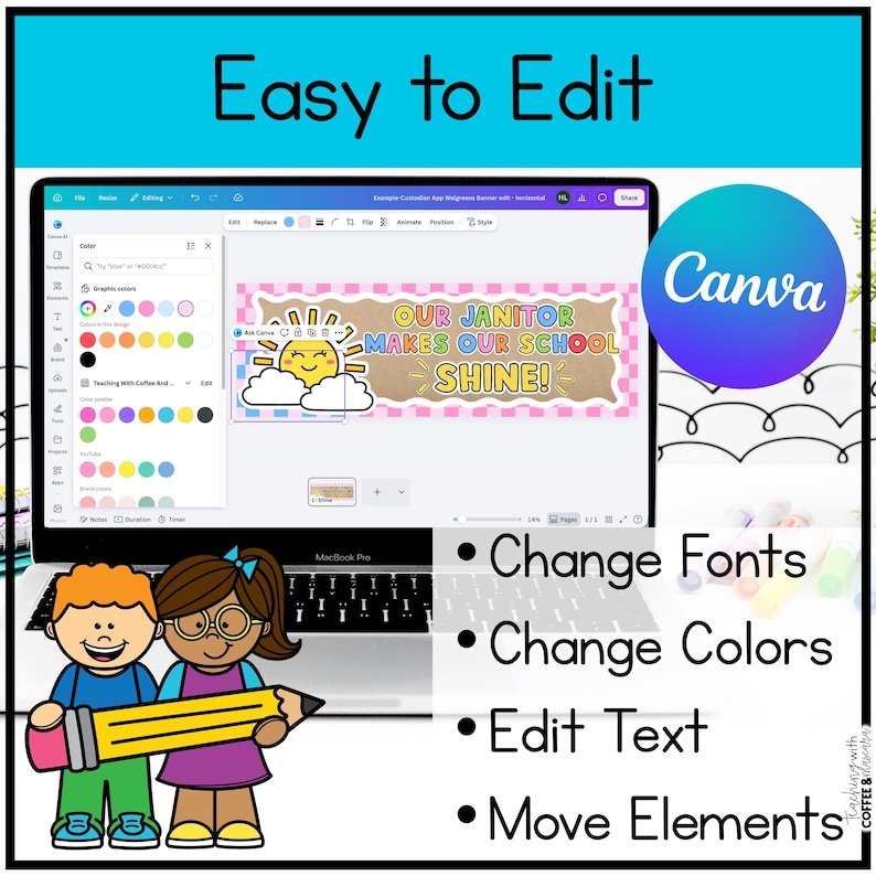Notebook R Cartoon Custodian Appreciation Day Walgreens Banner - Editable Digital Sign to ...