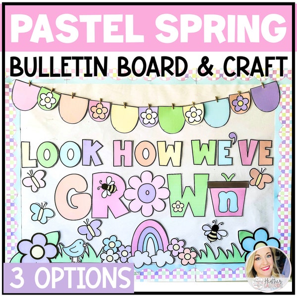Frühling Pinnwand Ideen | Retro Frühling Pinnwand | Pastell blühende Pinnwand | Pastell Klassenzimmer Dekor