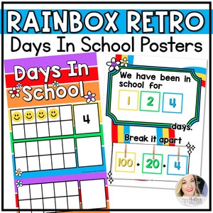 Retro Days in School Set | Days in School Ten Frames | Math Wall | Homeschool Decor | How many days have we been in school