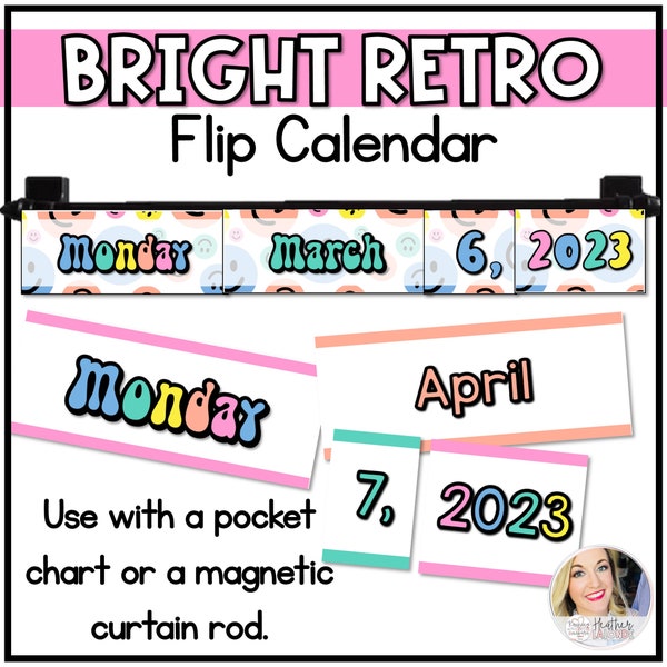 Flip Chart Calendar Set | Daily Flip Calendar Cards | Homeschool Decor | Hanging Calendar | Date Cards