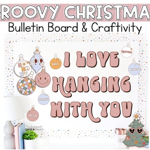Retro Christmas Bulletin Board or Door Kit | Boho Groovy Classroom Decor | Ornament Bulletin Board