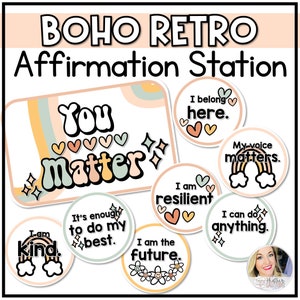 Affirmation Station | Boho Regenbogen Positive Affirmationen Spiegel | Retro Klassenzimmer Dekor