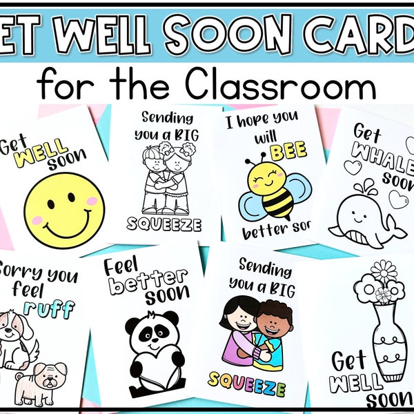 Printable Get Well Soon Cards | Get Well Gift | Get Well Card | Coloring Cards for Kids