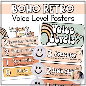 Editable Voice Level Posters | Boho Retro Voice Level Chart | Voice level lights