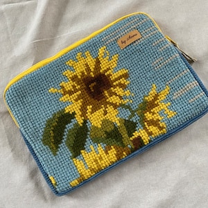 Handmade Blue Yellow Floral Laptop Sleeve 14 Inch - Vintage Embroidered Laptop Sleeve