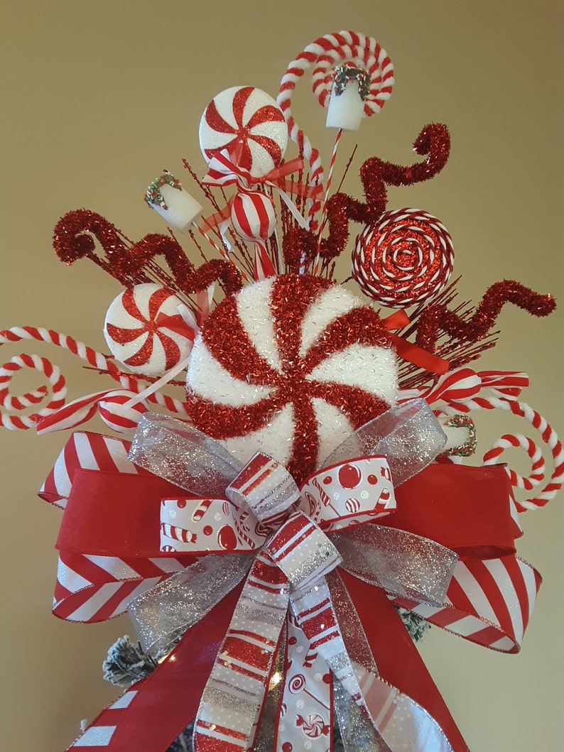 Peppermint Candy Tree Topper Sweet Tree Topper Glittery Etsy