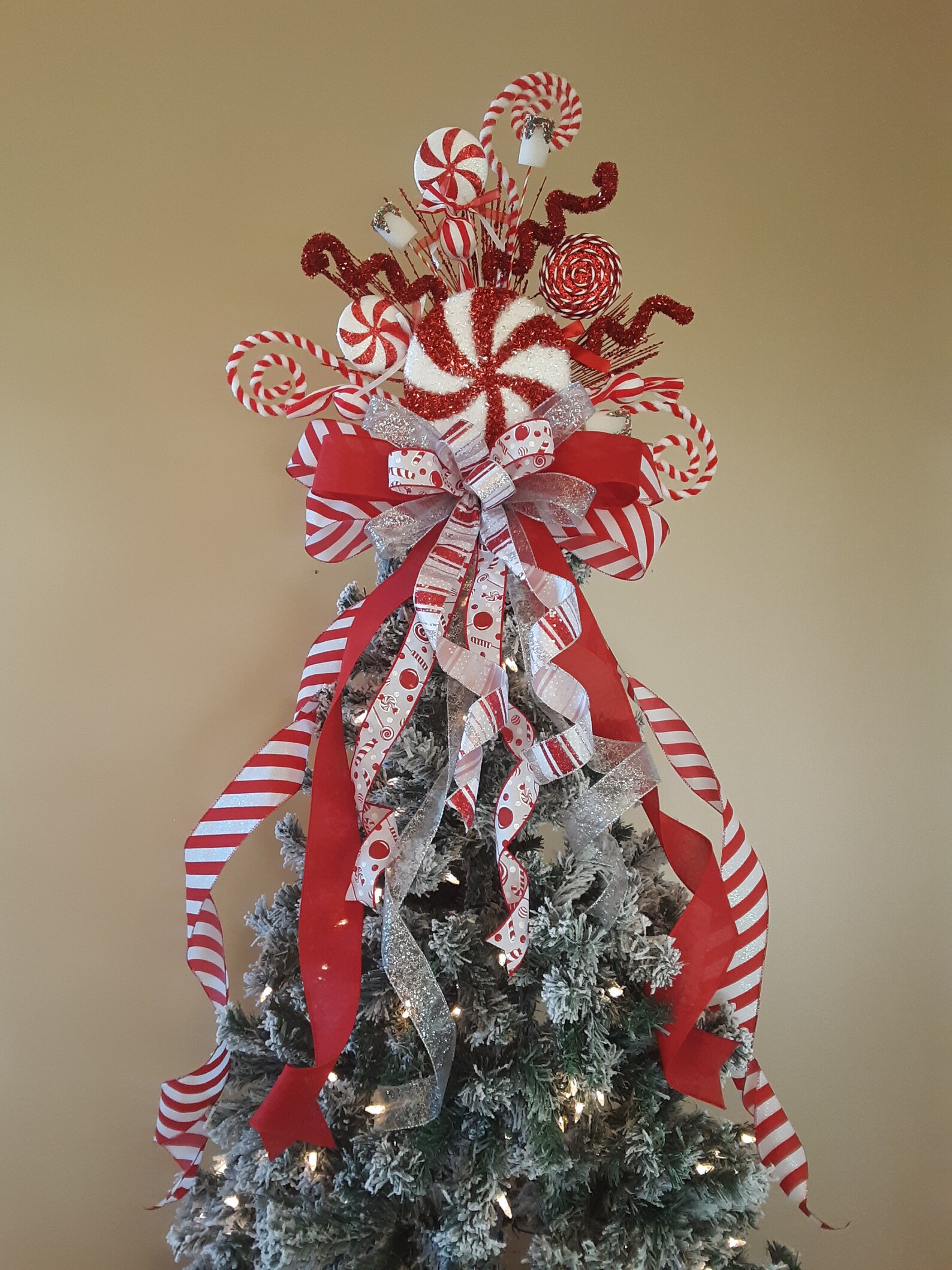 Peppermint Candy Tree Topper Sweet Tree Topper Glittery Etsy