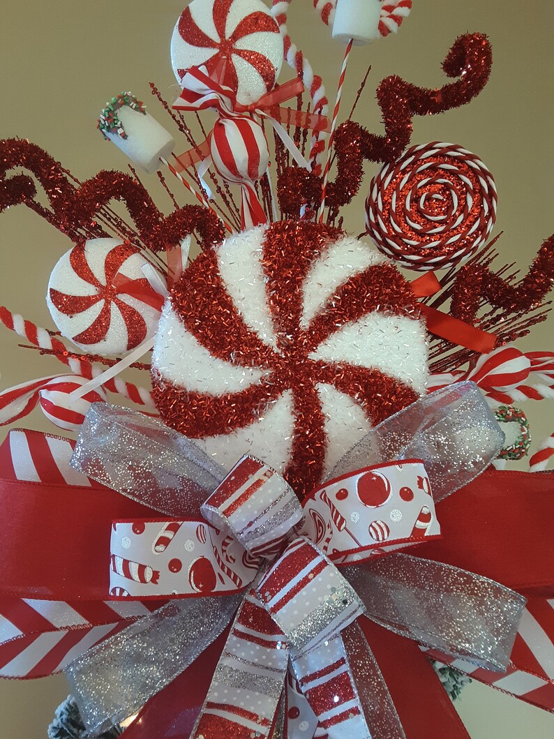Peppermint Candy Tree Topper Sweet Tree Topper Glittery Etsy