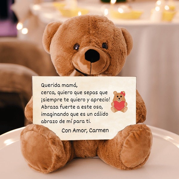 Personalized Teddy Bear For Spanish Mexican Mom, La Mejor Madre Del Mundo Gift, Sending You a Big Hug, Spanish New Madre, Happy Mother's Day