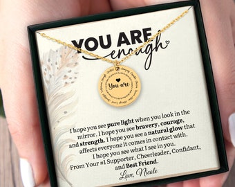 Collar personalizado con nombre &quot;Soy suficiente&quot;, joyería espiritual motivacional, versículo bíblico, regalo para su hija, mejor amiga, mejor amiga, recuerdo de cumpleaños