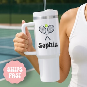Custom Tennis Tumbler Personalized Insulated Stainless Steel Travel Cup SportsWater Bottle Gift for Player Coach Athlete Practice  Court Use