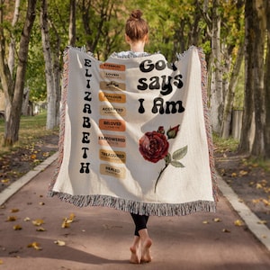 God Says I Am Personalized Custom Name Woven Blanket Bible Verse Christian Gift Faith Home Decor Religious Throw Positive Inspirational Gift