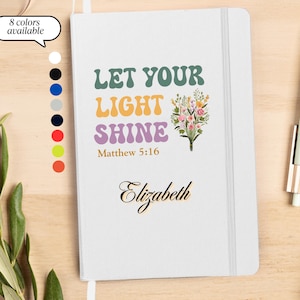 Gepersonaliseerde bijbeltekst Let Your Light Shine Bow Bouquet Notebook christelijk devotioneel cadeau voor vrouwen Kerkgroep Geloofscadeau voor haar