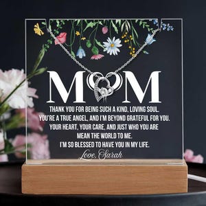 Gepersonaliseerde led-moederdag acryl plaquette met hart ketting cadeau moeder met nachtlampje standaard woondecoratie aandenken verjaardagscadeau voor haar