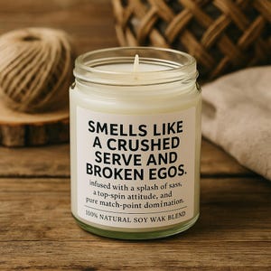 Tennis Retirement Gift Tennis Lovers Gift For Men Women Tennis Themed Candle Glass Jar Coconut Apricot Wax Blend Lavender Scent Game Set