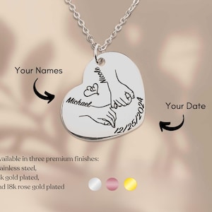 Pendentif couple personnalisé pour anniversaire de mariage coeur avec nom pendentif cadeau d'anniversaire cadeau de mariage coeur en acier inoxydable