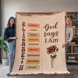 Personalized Christian Blanket Name Acrostic Throw Cotton Woven Affirmation Prayer Religious Gift Idea Custom Scripture Birth Flower Gifts