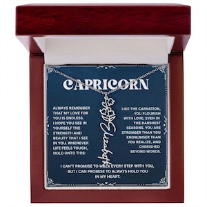 Collana con messaggio personalizzato per il mese di nascita del Capricorno, con fiori, per il regalo di compleanno e anniversario della figlia, dalla mamma, collana con mese di nascita