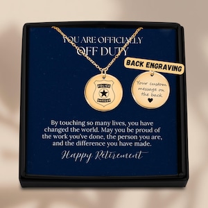 Collier de retraite personnalisé police pour femme, gravure au dos, collier pièce de monnaie, cadeau pour police, carte de retraite de l'armée ou de la police pour elle