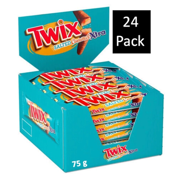 Twix Salted Caramel Xtra Chocolate Biscuit Twin Bars Box Of 24 x 75g SEE DATES