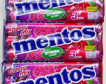 Mentos Beeren Mix Kaudragees 3 x 37,5g Kaubonbons Bonbons (3er Pack, 9 Rollen)
