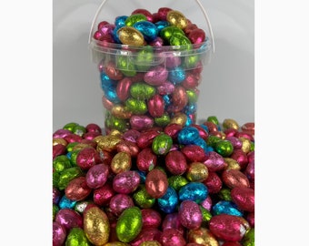 Mini Eggs Mixed Foil Easter Chocolate Eggs Mini's 1kg Bucket Gift Reusable Egg Hunt