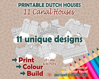 Amsterdam Canal Houses Printable, Colouring Sheets, Paper Toys, DIY Paper Crafts, Kids Crafts, Instant Download