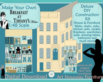 New York  Townhouse 3D Construction Kit, 1:48 Scale DIY Dollhouse Kit, Printable Toys, Bridesmaid Gift, Digital Download