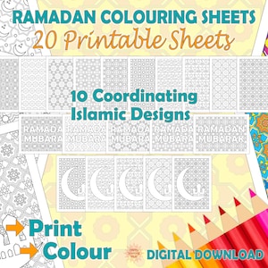 Ramadan Colouring Pages, Islamic Colouring Sheets, Islamic Art, Colouring Activities, Eid and Ramadan, Printable PDF, Instant Download
