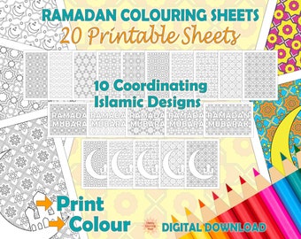 Ramadan Colouring Pages, Islamic Colouring Sheets, Islamic Art, Colouring Activities, Eid and Ramadan, Printable PDF, Instant Download