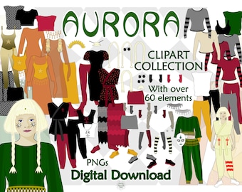 Aurora Aksnes Clipart, Aurora Fashion Doll PNGs, Transparent Background, Printable Paper Doll Toy, Layered Fashion Images, Digital Download