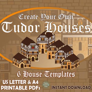 Plantillas 3D de casas Tudor, casas de papel, arquitectura Tudor, historia, Tudor, educación en el hogar, aprendizaje, escuela, casa imprimible, descarga digital