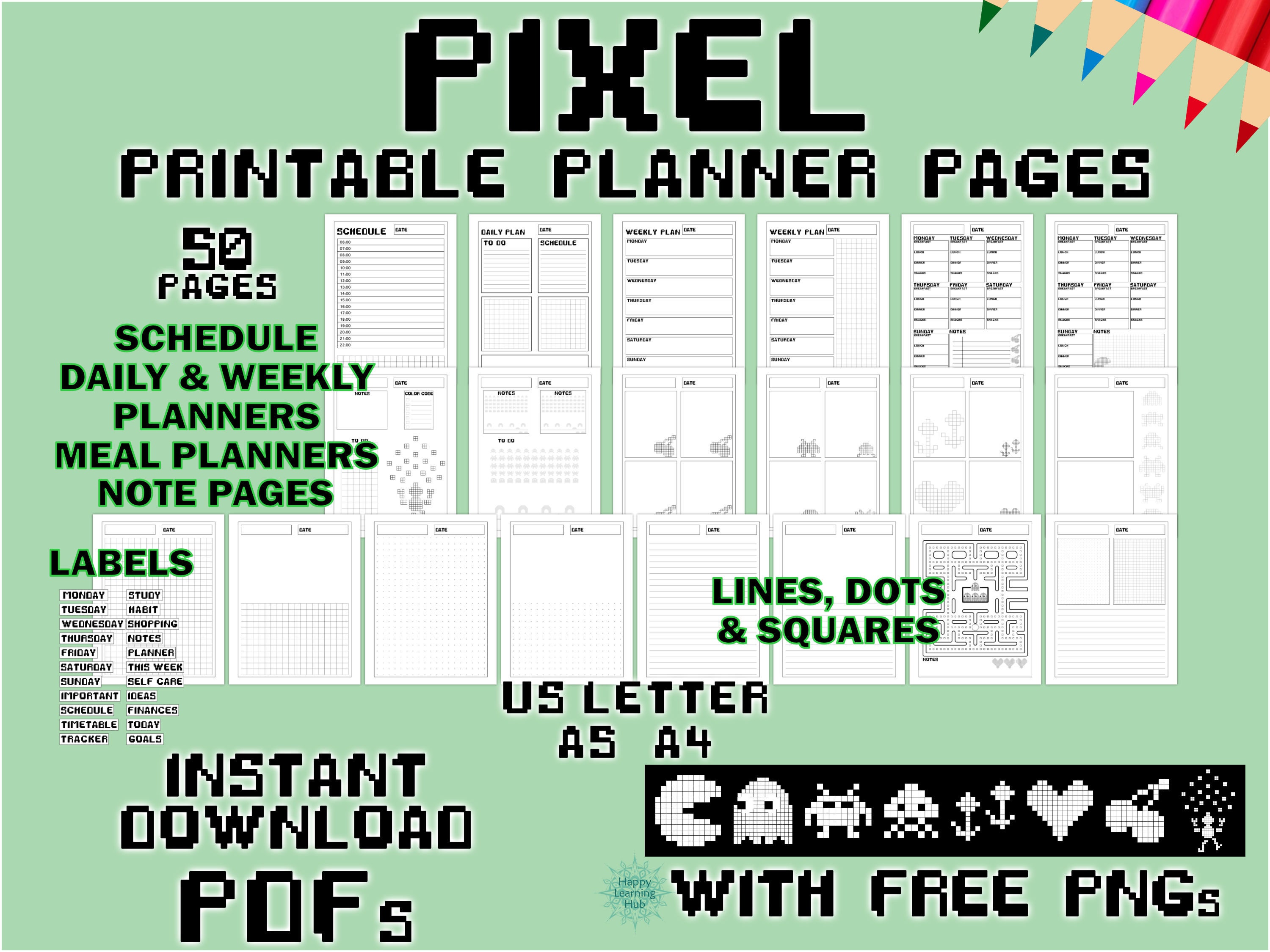 Pixel Planner Printable Planner Pages Year in Pixels 2024 Etsy