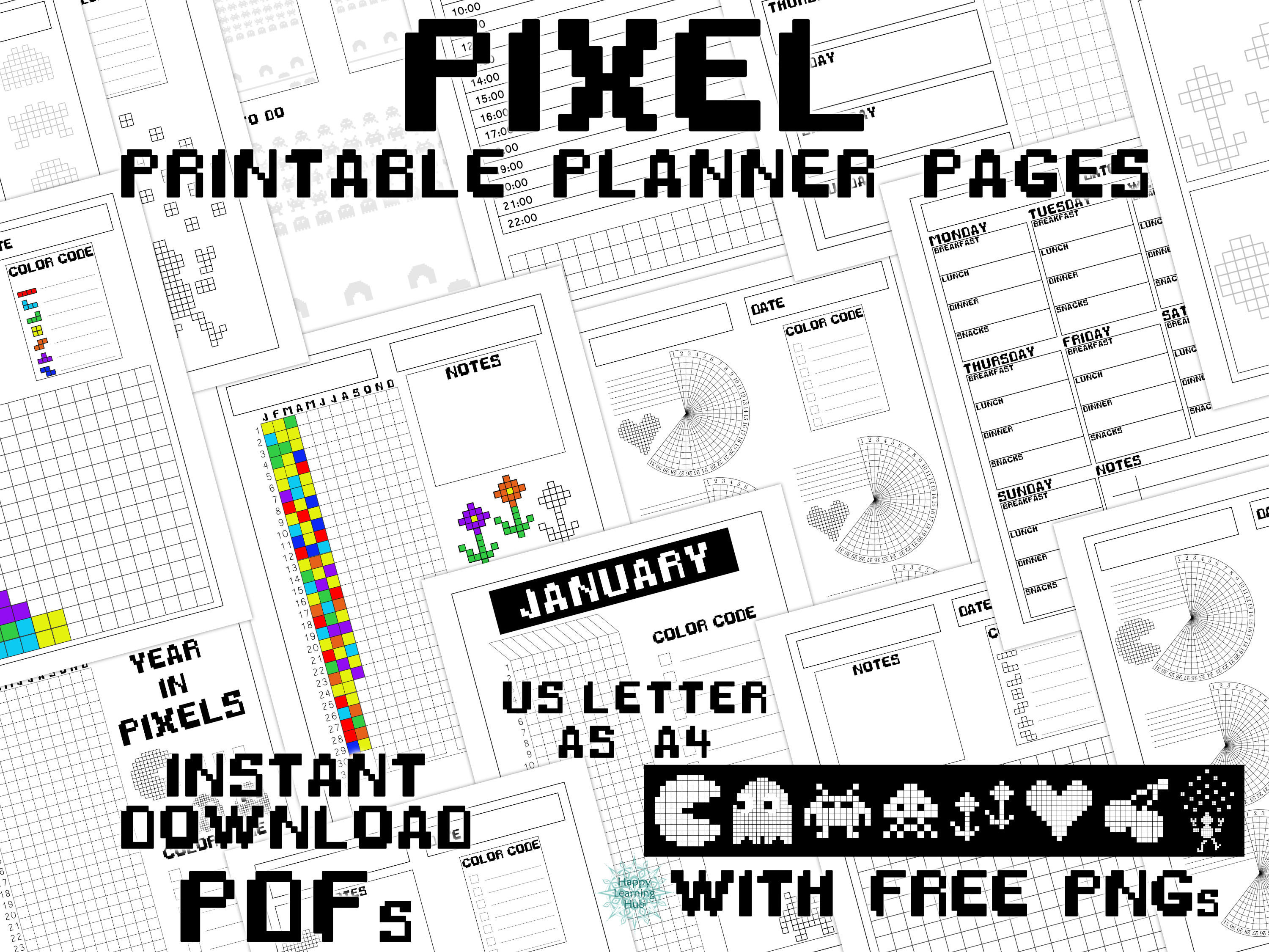 Pixel Planner, Printable Planner Pages, Year in Pixels, 2024 Calendar ...