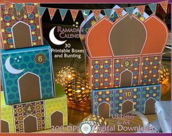 Printable Ramadan Calendar, Ramadan Countdown Calendar, Ramadan Mubarak Bunting, Printable Activity, Kids Craft, Digital Download
