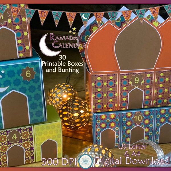 Printable Ramadan Calendar, Ramadan Countdown Calendar, Ramadan Mubarak Bunting, Printable Activity, Kids Craft, Digital Download
