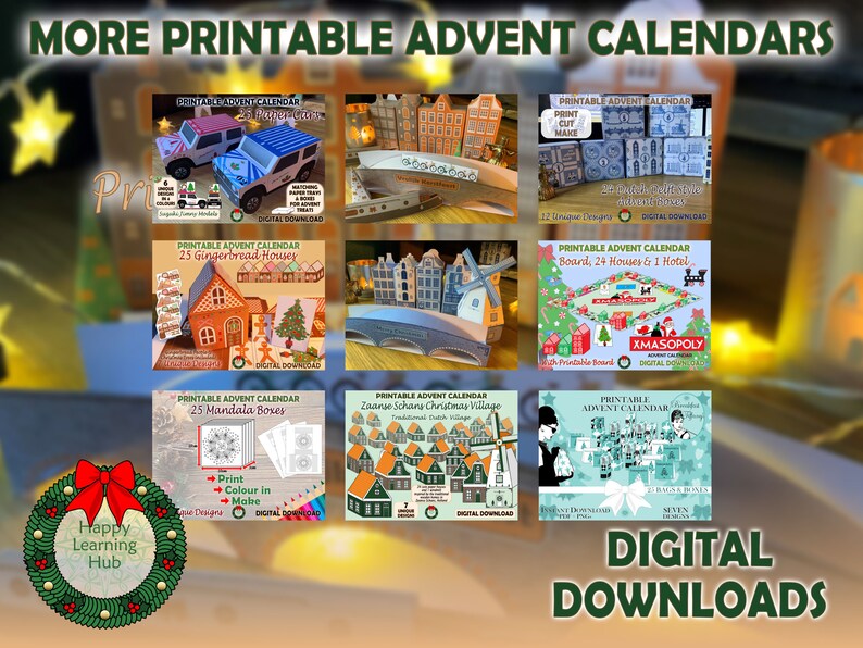Printable Advent Calendar Houses, DIY Advent Calendar, Monopoly Advent