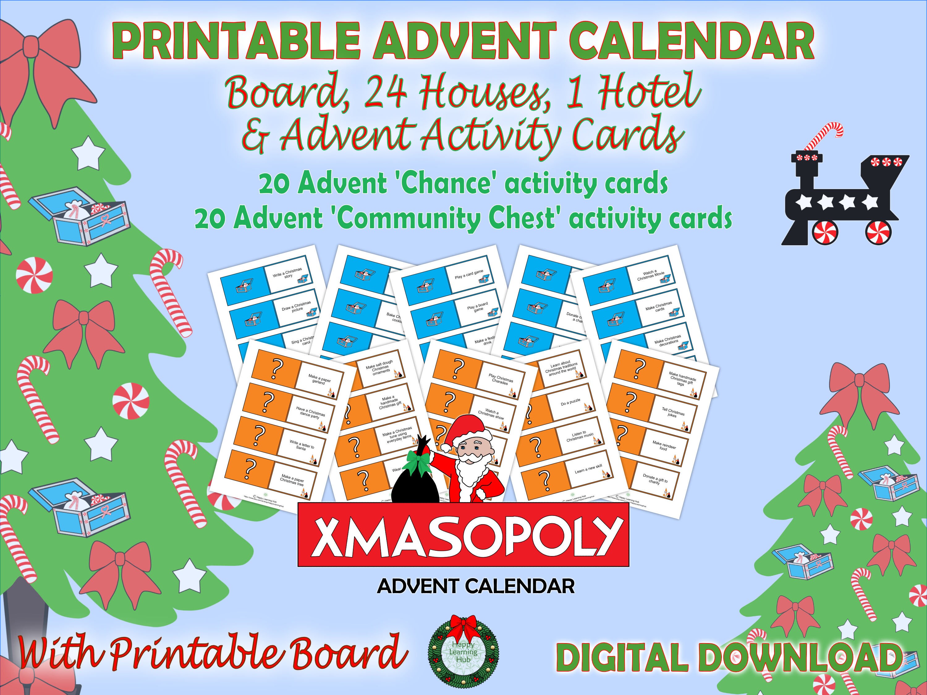 Printable Advent Calendar Houses, DIY Advent Calendar, Monopoly Advent