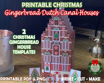 Printable Christmas Gingerbread Houses, Dutch Gingerbread House Template, Amsterdam Canal Houses, Christmas Decor, Kids Crafts, PDF, PNGs