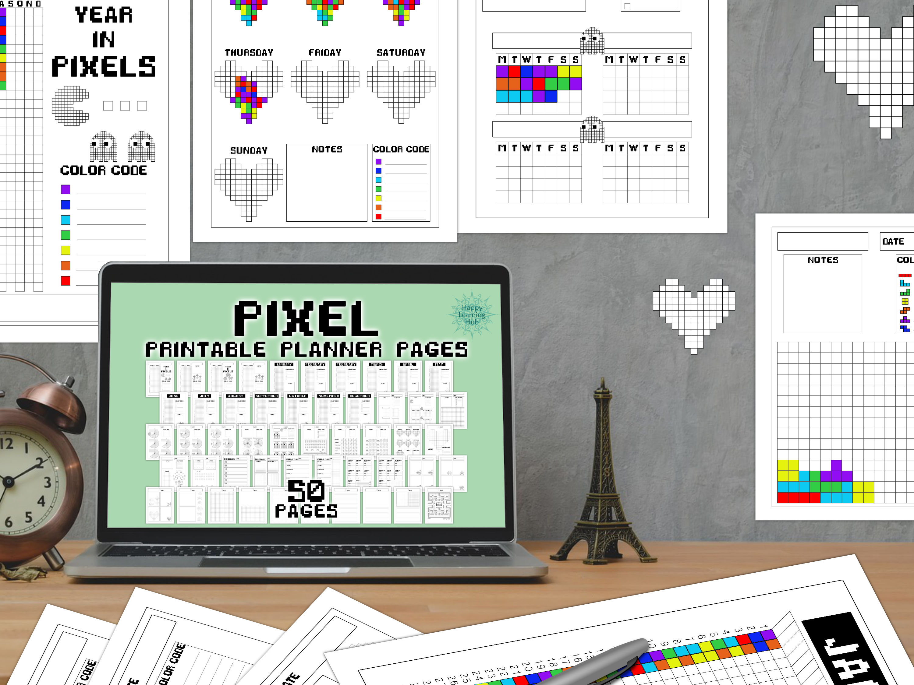 Pixel Planner Printable Planner Pages Year in Pixels 2024 Etsy