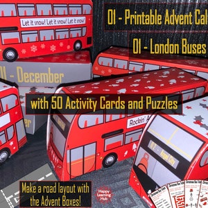 Printable Advent Calendar, London Bus, DIY Christmas Calendar, Advent Boxes, Christmas Crafts, Kids Christmas Activities, Printable PDF