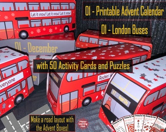 Printable Advent Calendar, London Bus, DIY Christmas Calendar, Advent Boxes, Christmas Crafts, Kids Christmas Activities, Printable PDF