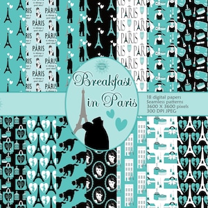 Breakfast at Tiffany&#39;s Digital Paper: Paris Seamless Patterns (Digital Download)