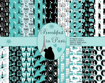 Breakfast at Tiffany's Digital Paper: Paris Seamless Patterns (Digital Download)
