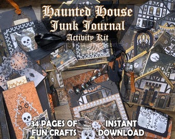 Haunted House Junk Journal, Activity Kit, Halloween Printable, Paper Crafts, Printable Ephemera, Digital Download