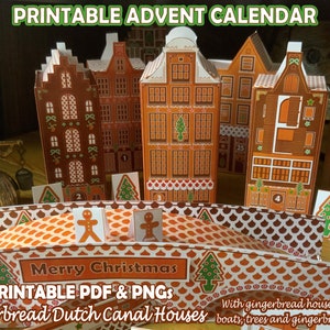 Dutch Canal Houses Printable Advent Calendar, Gingerbread Advent Calendar Village, Christmas Decor, Digital Download