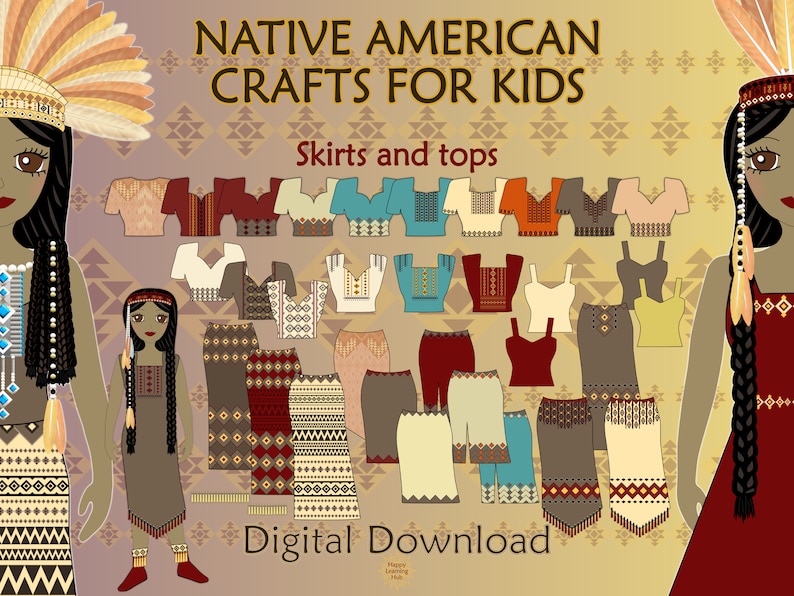 Native American Clipart Bundle, Native American Crafts for Kids, Cherokee Paper Doll, Printable ...