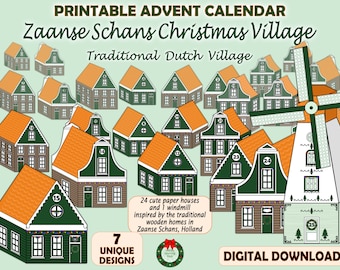 Dutch Paper Houses Advent Calendar, Printable DIY Advent Calendar,  Zaanse Schans Village Advent Calendar, Digital Download