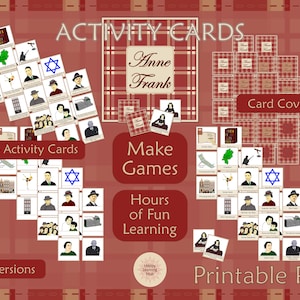 Cartes d'activités Anne Frank, activités Anne Frank pour enfants, maison d'Anne Frank, jeux imprimables, téléchargement numérique