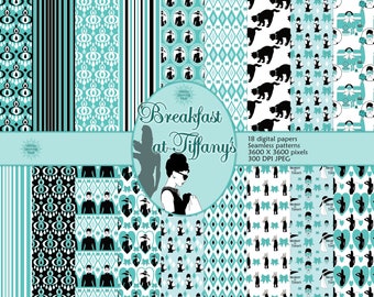 Breakfast at Tiffany's Digital Paper, Audrey Hepburn Crafting Paper, New York Chic, Scrapbook Ephemera, Instant Download